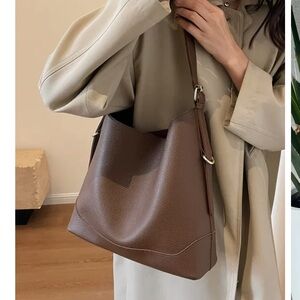 27 Buckle Strap Faux Leather Brown Tote Bag